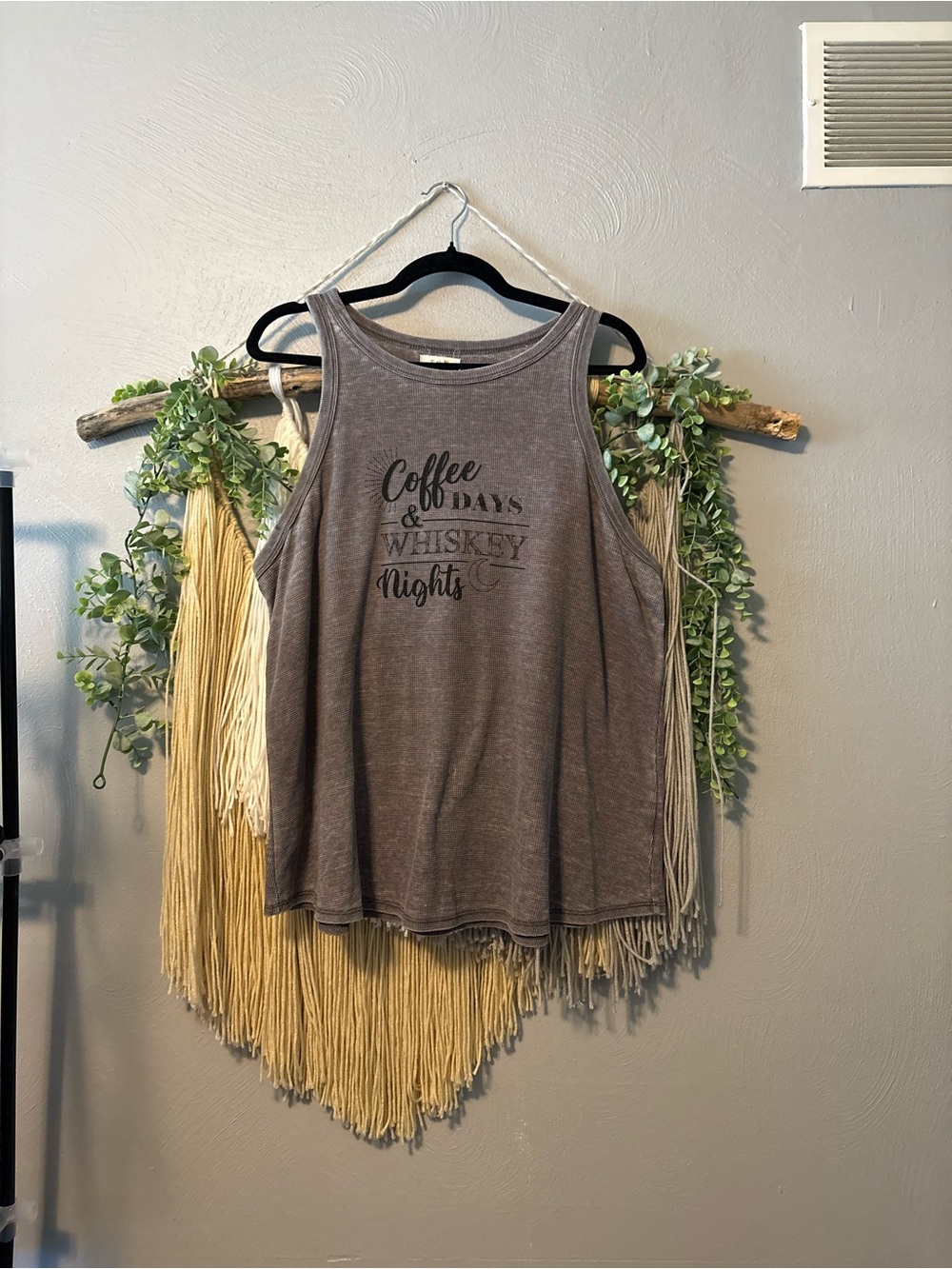 ✨ BUY 1 GET 1 FREE ✨ Maurices Brown Waffle-Knit Graphic Tank with Black Print